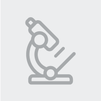 Gray line-style icon of a microscope.