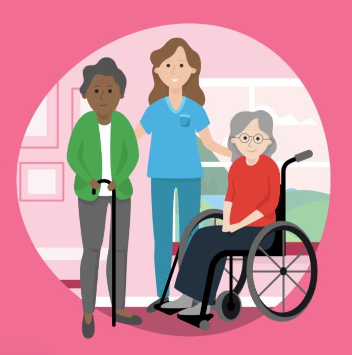 a person in a wheelchair with a nurse