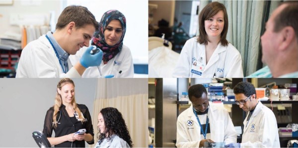 a composite image of researchers and clinicians