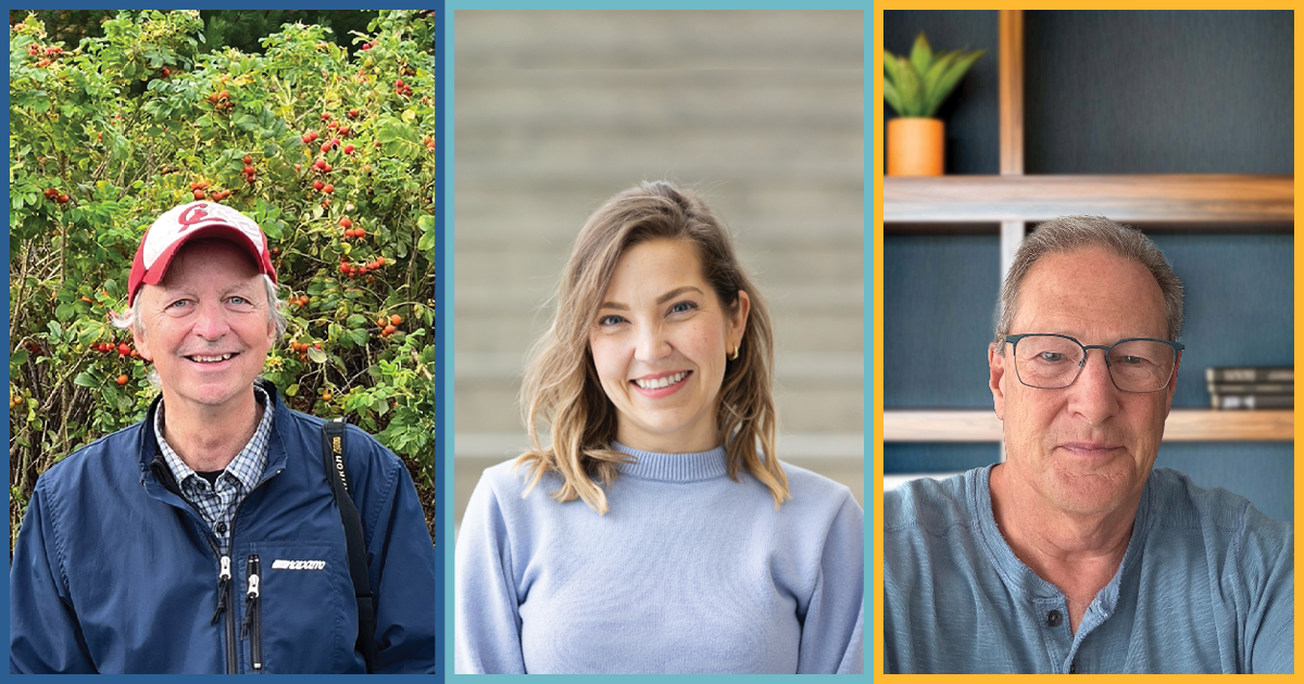 trois personnes sourient et posent pour une photo