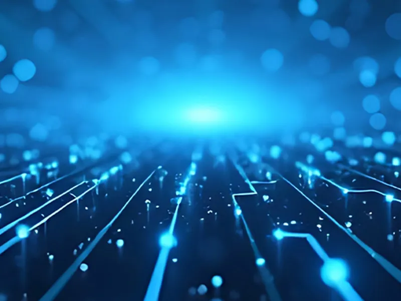 An abstract image showing blue lights and lines