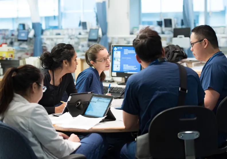 Hospital staff talking