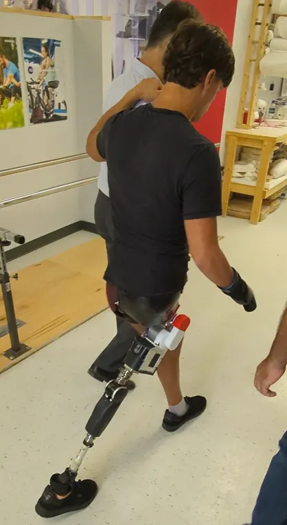 Person walking with powered-prosthetic hip
